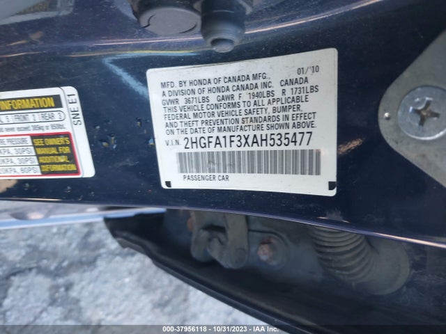 2010 HONDA CIVIC VP VIN: 2HGFA1F3XAH535477