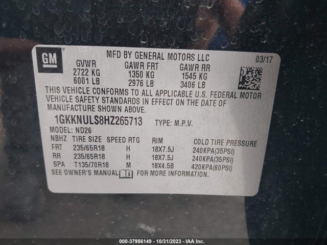 GMC Acadia Slt-1 2017 1GKKNULS8HZ265713 Image 9