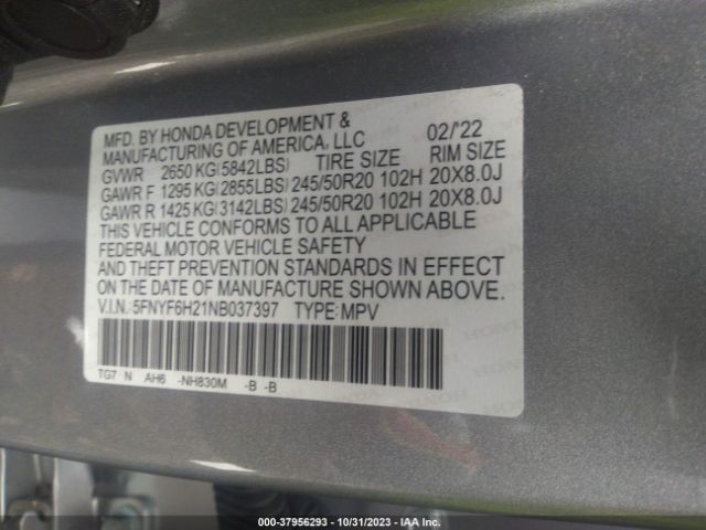 5FNYF6H21NB037397 Honda Pilot Special Edition