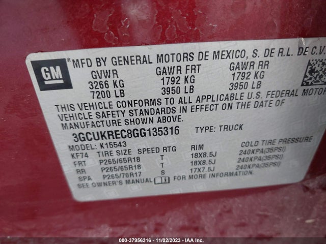Chevrolet Silverado 1500 2lt 2016 3GCUKREC8GG135316 Image 9