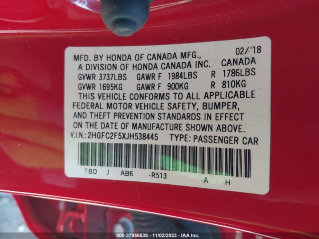 Honda Civic Lx 2018 2HGFC2F5XJH538445 Image 9