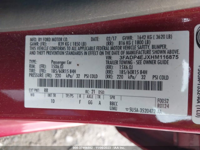 Ford FIESTA SE 2017 3FADP4EJXHM116875 Image 9