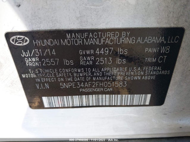 2015 HYUNDAI SONATA SPORT VIN: 5NPE34AF2FH051583