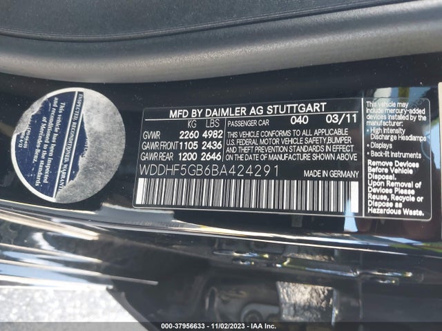 2011 MERCEDES-BENZ E 350 VIN: WDDHF5GB6BA424291