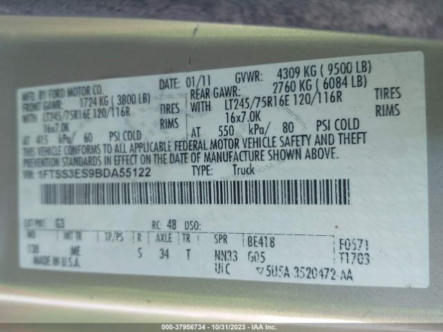 2011 FORD ECONOLINE CARGO VAN 1FTSS3ES9BDA55122 Photo 8