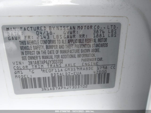 Nissan SENTRA SV 2018 3N1AB7AP4JY303702 Image 9