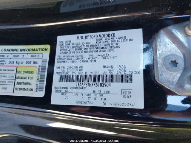 2019 FORD MUSTANG ECOBOOST VIN: 1FA6P8TH7K5103904