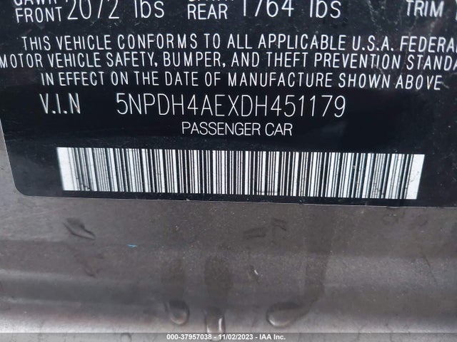 2013 HYUNDAI ELANTRA GLS VIN: 5NPDH4AEXDH451179