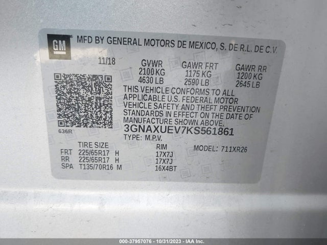 Chevrolet EQUINOX LT 2019 3GNAXUEV7KS561861 Image 9