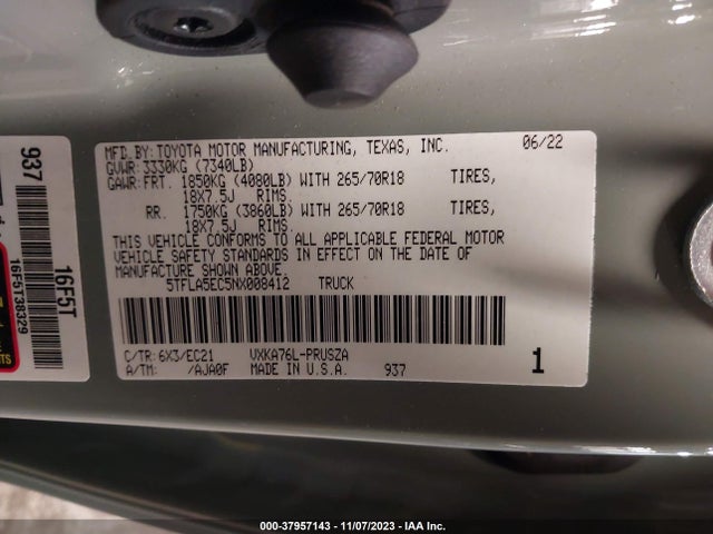 Toyota Tundra Sr5 2022 5TFLA5EC5NX008412 Image 9