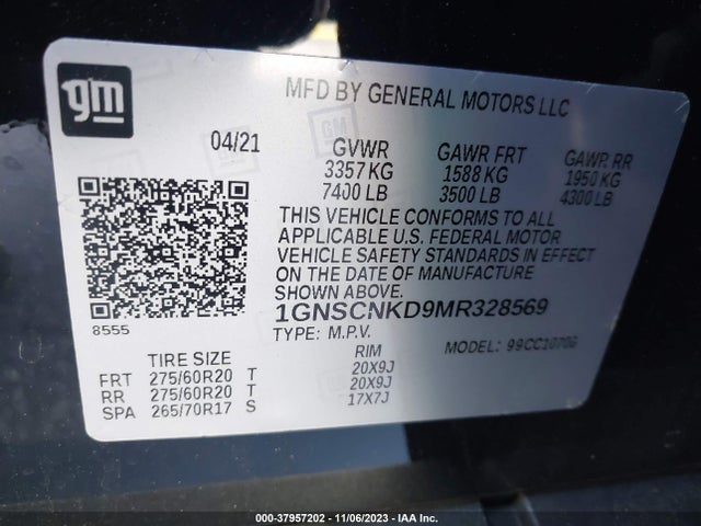 Chevrolet Tahoe 2wd Lt 2021 1GNSCNKD9MR328569 Image 9