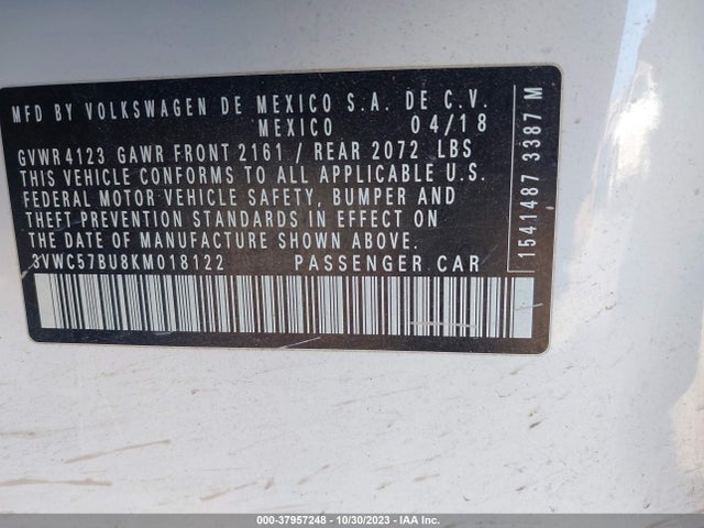 3VWC57BU8KM018122 Volkswagen Jetta 1.4t R-line/1.4t S/1.4t Se