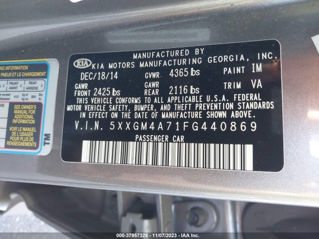KIA Optima Lx 2015 5XXGM4A71FG440869 Image 9