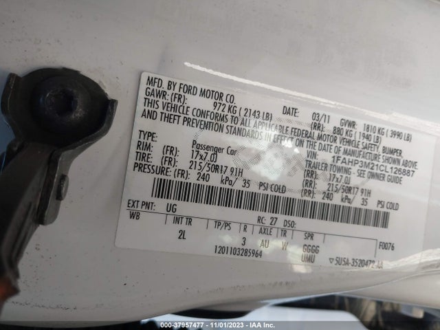 2012 FORD FOCUS SEL VIN: 1FAHP3M21CL126887