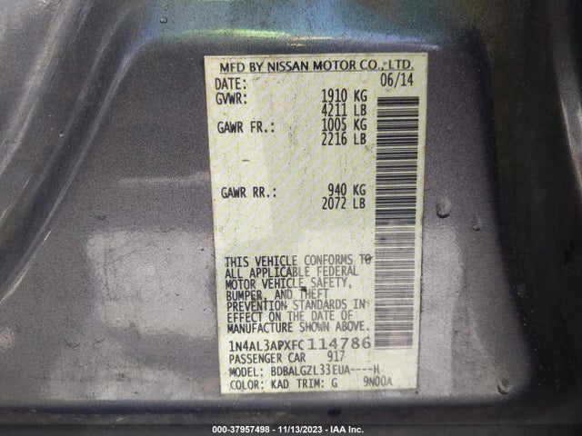 2015 NISSAN ALTIMA 2.5 S VIN: 1N4AL3APXFC114786