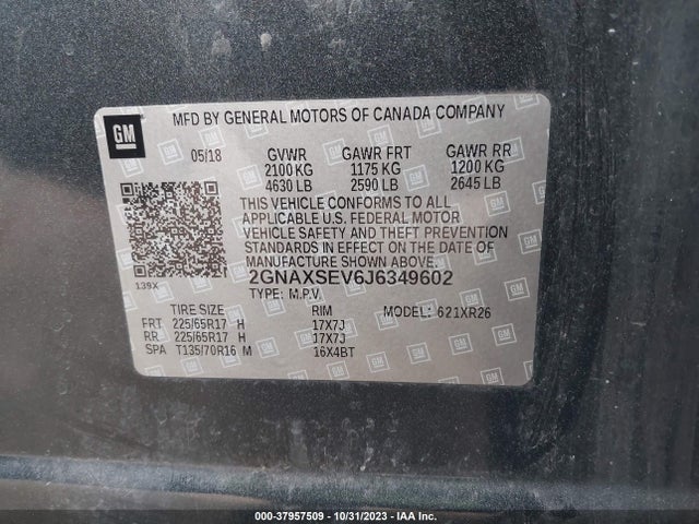 Chevrolet EQUINOX LT 2018 2GNAXSEV6J6349602 Image 9
