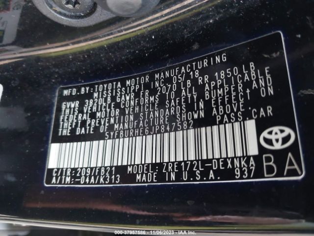 5YFBURHE6JP847582 Toyota COROLLA LE