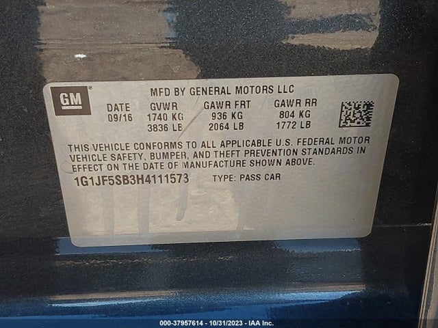 Chevrolet Sonic Premier Auto 2017 1G1JF5SB3H4111573 Image 9