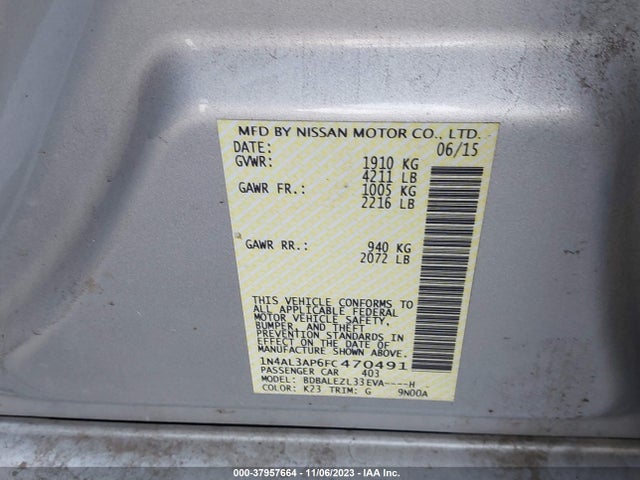 Nissan Altima 2.5 S 2015 1N4AL3AP6FC470491 Image 9