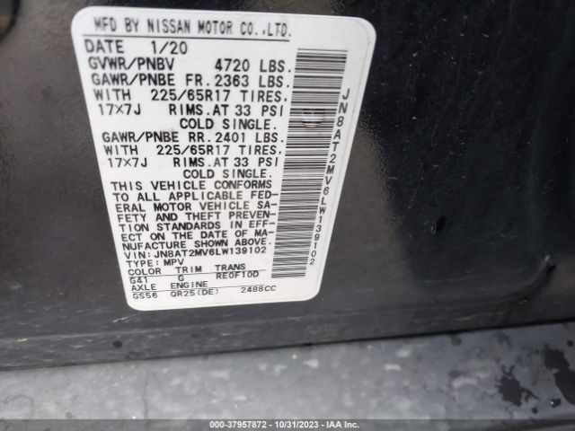 JN8AT2MV6LW139102 Nissan Rogue Sv Intelligent Awd
