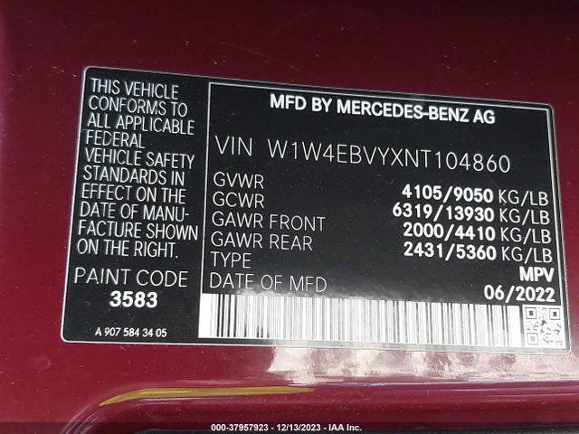 W1W4EBVYXNT104860 Mercedes-Benz Sprinter 2500 Standard Roof V6