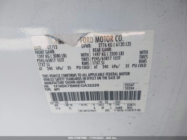 1FM5K7B86EGA32229 Ford Explorer Base