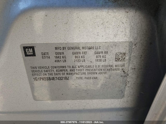 Chevrolet CRUZE LT 2014 1G1PK5SB4E7432182 Image 9
