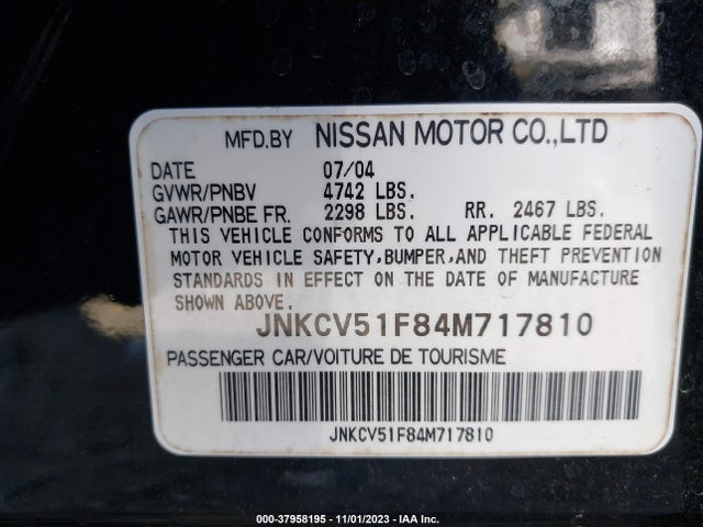 2004 INFINITI G35X VIN: JNKCV51F84M717810