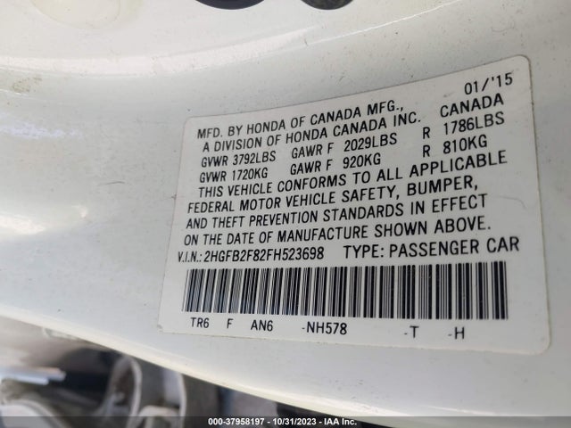 Honda CIVIC EX 2015 2HGFB2F82FH523698 Image 9