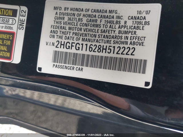 2008 HONDA CIVIC LX VIN: 2HGFG11628H512222