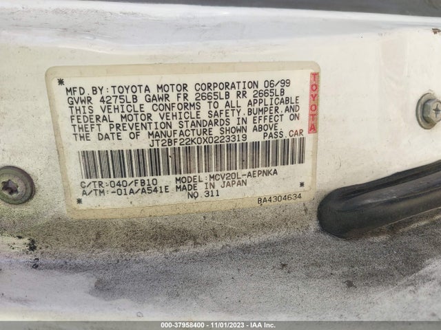 1999 TOYOTA CAMRY LE V6 VIN: JT2BF22K0X0223319
