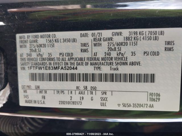 1FTFW1E83MFA52044 Ford F-150 Xlt