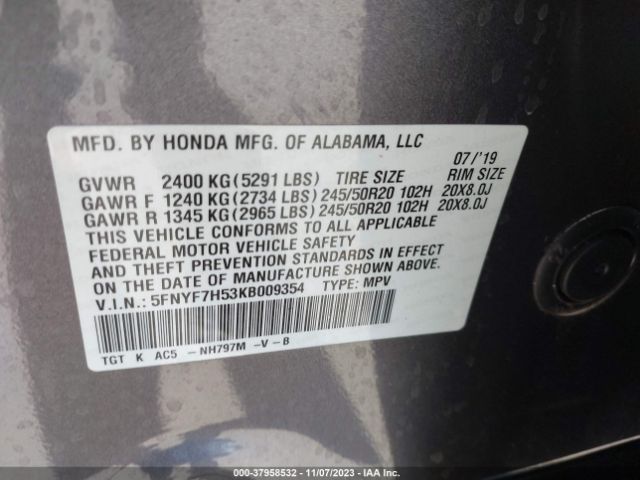 5FNYF7H53KB009354 Honda Passport Ex-l