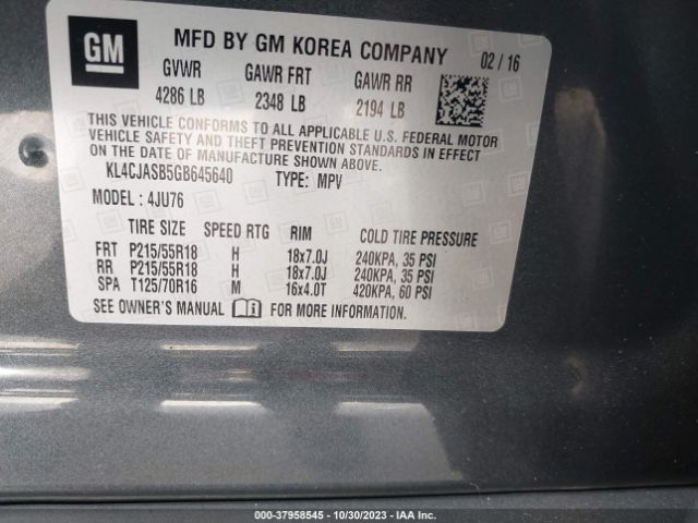 KL4CJASB5GB645640 Buick Encore