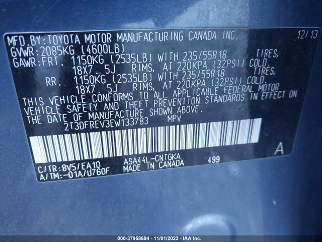 Toyota Rav4 Limited 2014 2T3DFREV3EW133783 Image 9