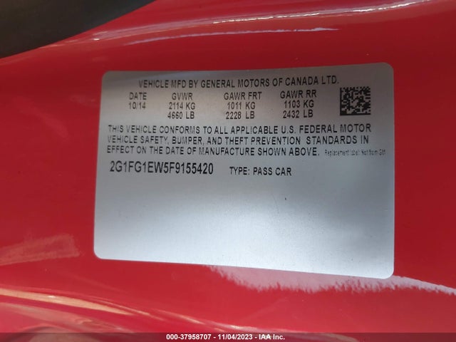 Chevrolet Camaro 1ss 2015 2G1FG1EW5F9155420 Image 9