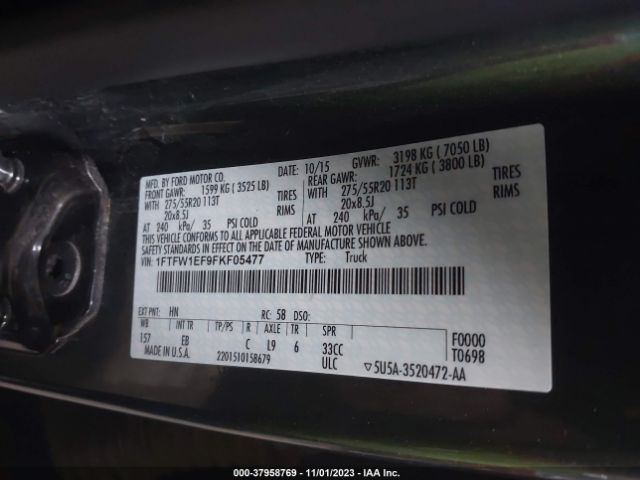 1FTFW1EF9FKF05477 Ford F-150 Xlt W