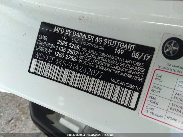 2017 MERCEDES-BENZ E 300 4MATIC VIN: WDDZF4KB6HA242072