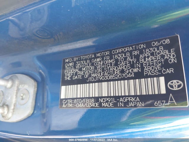 Aukcja sprzedaży 2008 Toyota Yaris, vin: JTDJT903085207044, numer aukcji: 37958998