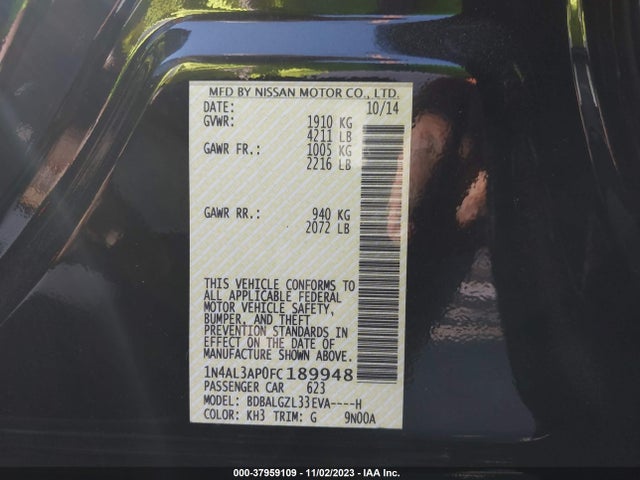 Nissan Altima 2.5 S 2015 1N4AL3AP0FC189948 Image 9