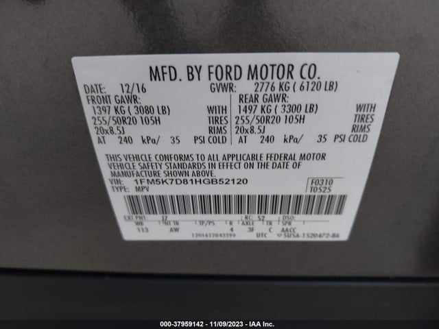 Ford EXPLORER XLT 2017 1FM5K7D81HGB52120 Image 9