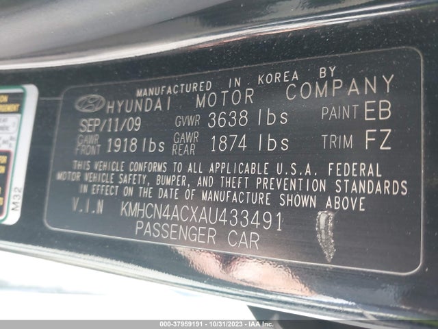 2010 HYUNDAI ACCENT GLS VIN: KMHCN4ACXAU433491