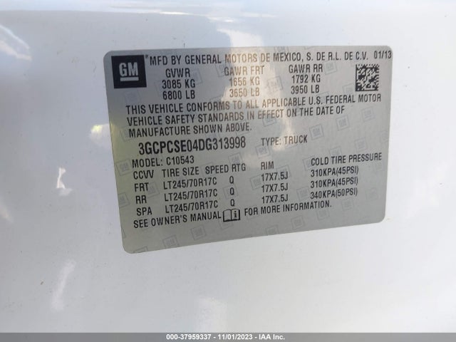 2013 CHEVROLET SILVERADO 1500 LT VIN: 3GCPCSE04DG313998
