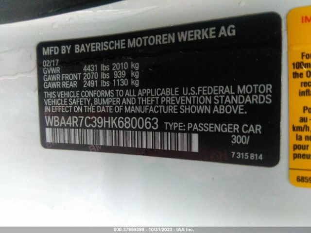 WBA4R7C39HK680063 BMW 430I