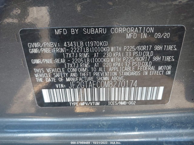 2021 SUBARU CROSSTREK PREMIUM VIN: JF2GTAEC0M8270174