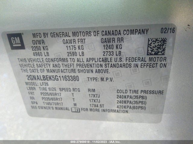 Chevrolet EQUINOX LS 2016 2GNALBEK5G1163380 Image 9