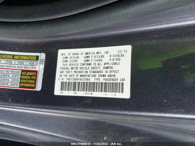 Honda Accord Ex-l V-6 2015 1HGCT2B86FA005968 Image 9