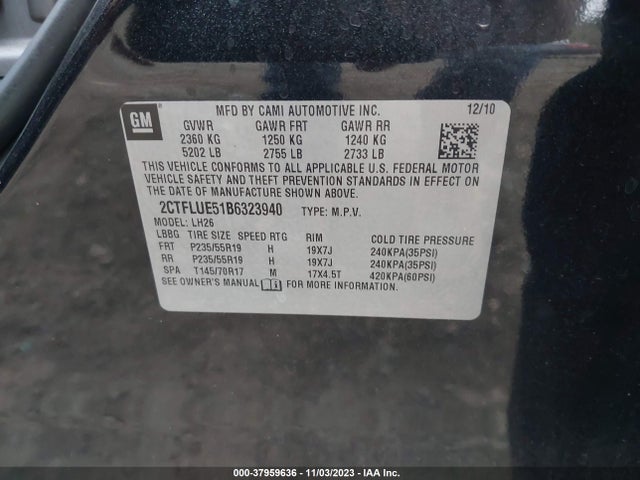 2011 GMC TERRAIN SLT-1 VIN: 2CTFLUE51B6323940