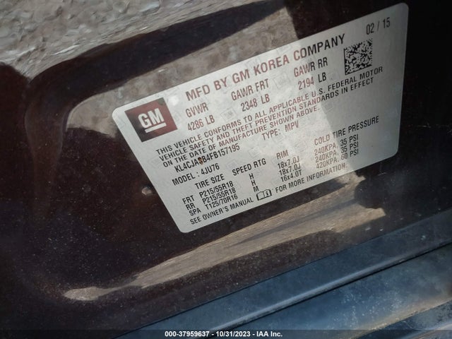 2015 BUICK ENCORE VIN: KL4CJASB4FB157195