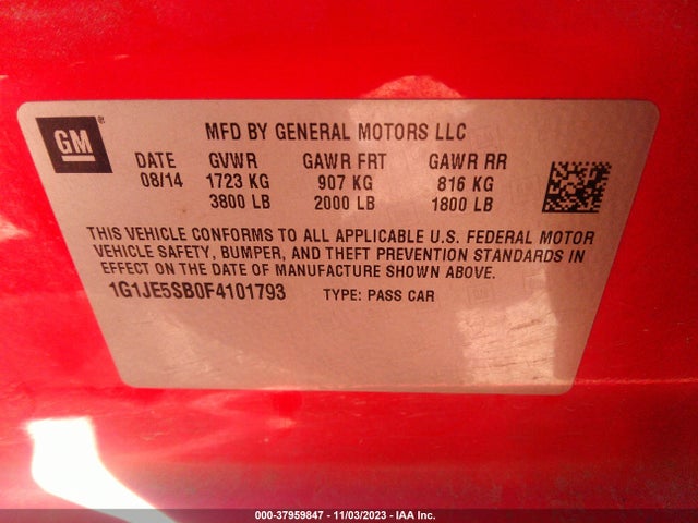 Chevrolet Sonic Ltz Auto 2015 1G1JE5SB0F4101793 Image 9